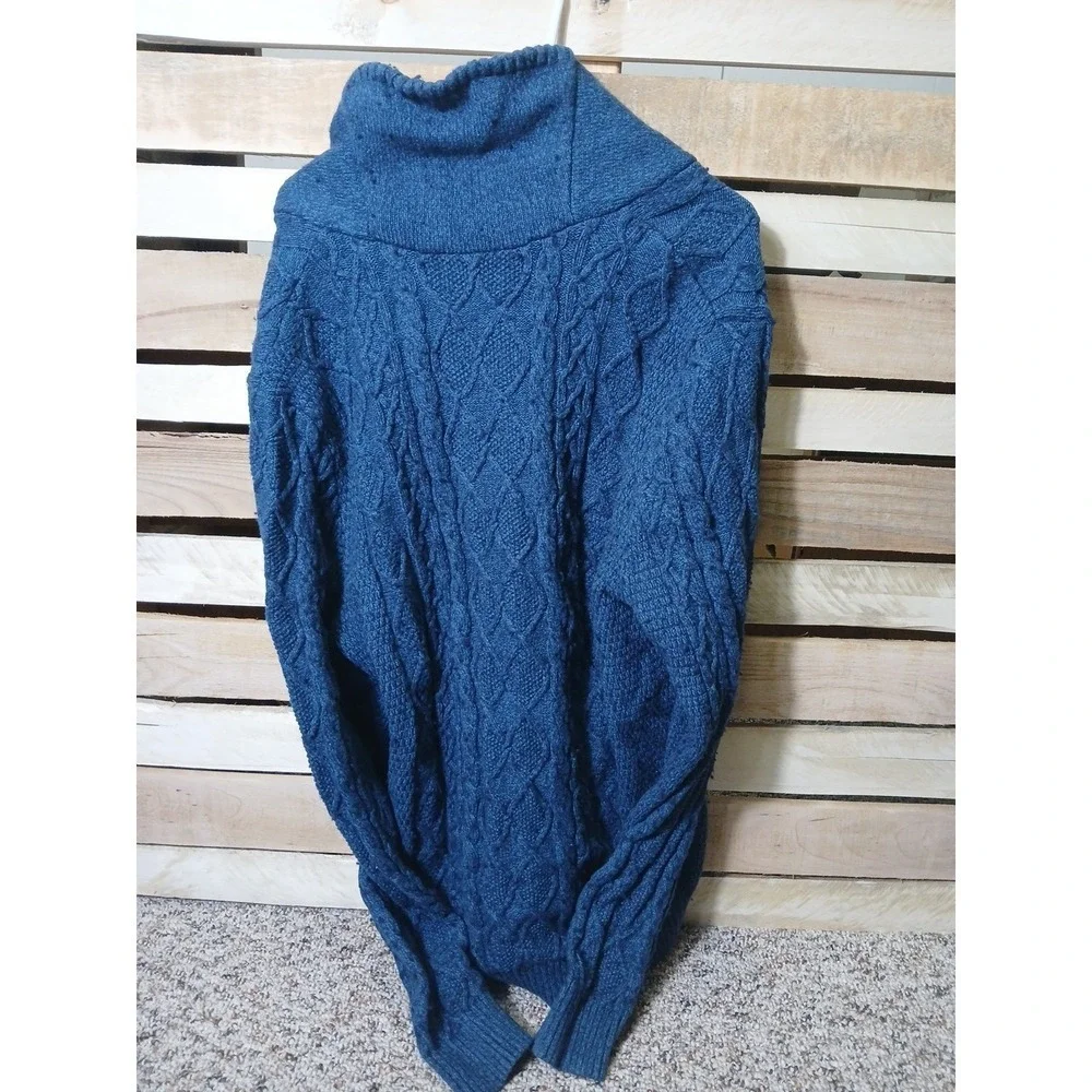 Lands End Men's Cardigan Sweater‎ Grandpa Cableknit Shawl Large Wool Blend!